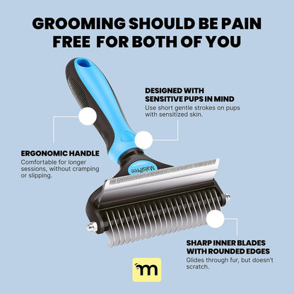MalsiPree Dog Brush for Shedding - Large, Blue, 2-in-1 - Deshedding Dog Grooming Brush & Undercoat Rake with Dematting Comb for medium to Large Double Coated