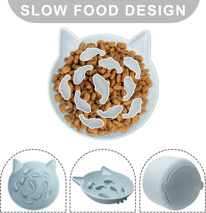 Silicone Cat Slow Feeder, Elevated Slow Feeder Bowl Tilt Design, Suitable for Dry and Wet Food, Adjustable Angle, Cat Food Puzzle with Suction Cup(Gray)