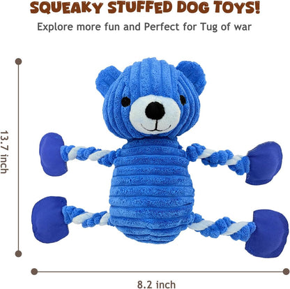 LWBMG Squeaky Dog Toys, Tug of War Dog Toys to Keep Them Busy, Stuffed Animal Dog Plush Toy for Puppy Small, Middle, Large Dogs, Cute Bear Interactive Doggie Toy Blue