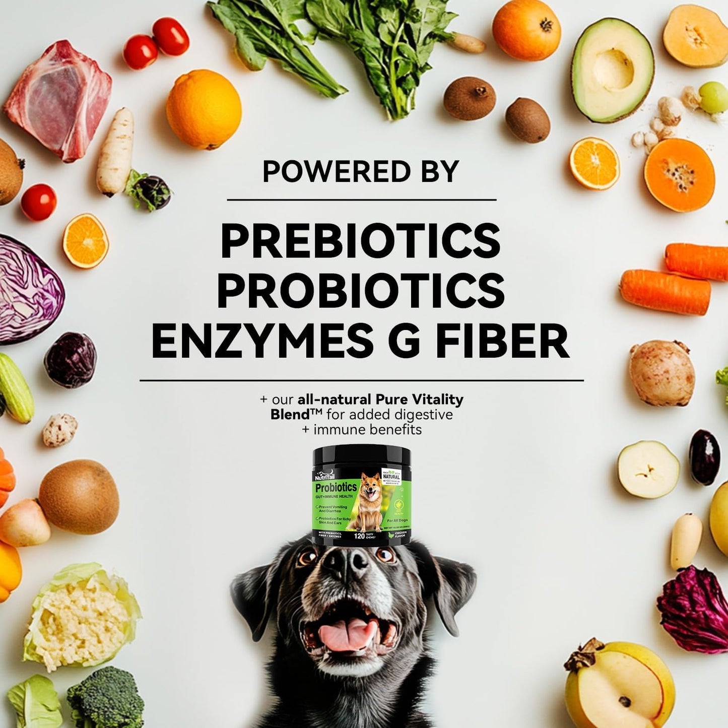 Probiotics for Dogs – Digestive & Immune Support Soft Chews with Prebiotics, Fiber & Enzymes – Relieves Diarrhea, Gas & Itchy Skin – Chicken Flavor Dog Supplement, 120 Chews