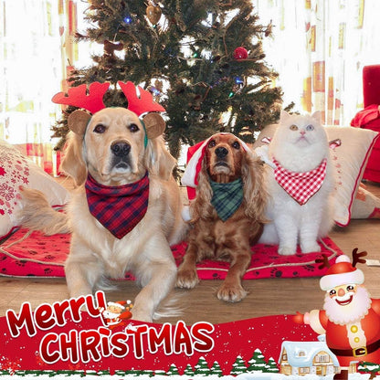 Christmas Dog Bandanas, 6PCS Plaid Holiday Dog Bandanas for Boy Girl, Washable Reversible Cotton Bibs Scarf, Adjustable Square Pet Kerchief Birthday Christmas Gift for Small to Large Dogs Puppy Cats