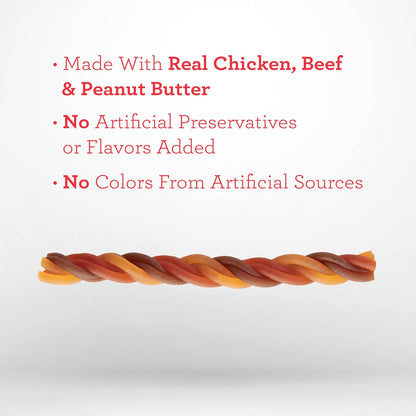 DreamBone Triple Flavor Twisties Chews for Dogs, 25 Count, Treat Your Dog to Rawhide-Free Chews Made with Real Chicken, Beef and Peanut Butter (Pack of 2)