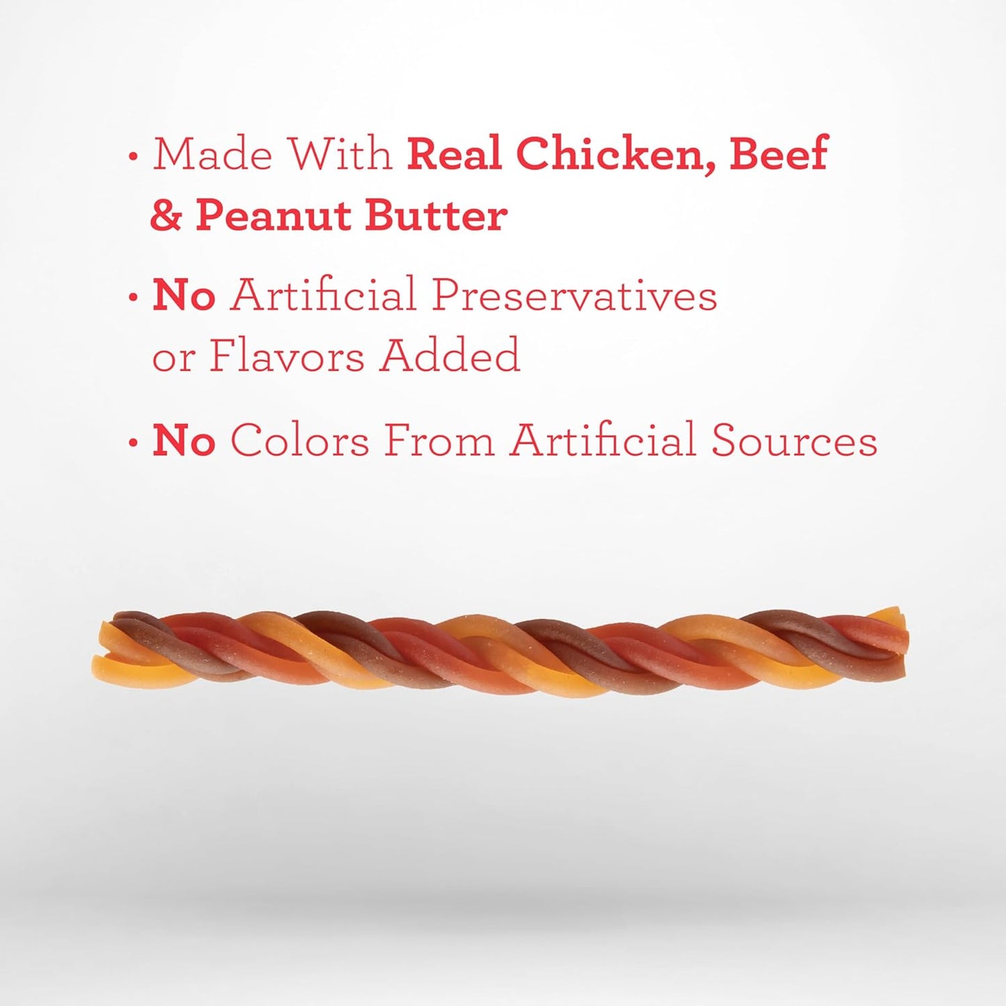 DreamBone Triple Flavor Twisties Chews for Dogs, 25 Count, Treat Your Dog to Rawhide-Free Chews Made with Real Chicken, Beef and Peanut Butter (Pack of 2)