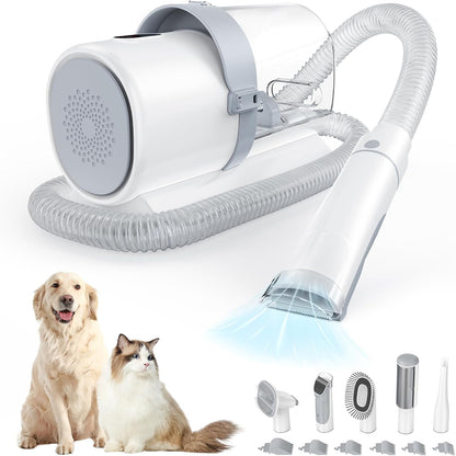 Professional Pet Grooming Vacuum Kit: 2.5L Cup, 3 Suction Modes, 5 Groomer Tools with Cordless Low Noise Hair Trimmer for Dogs, Cats & Other Animals