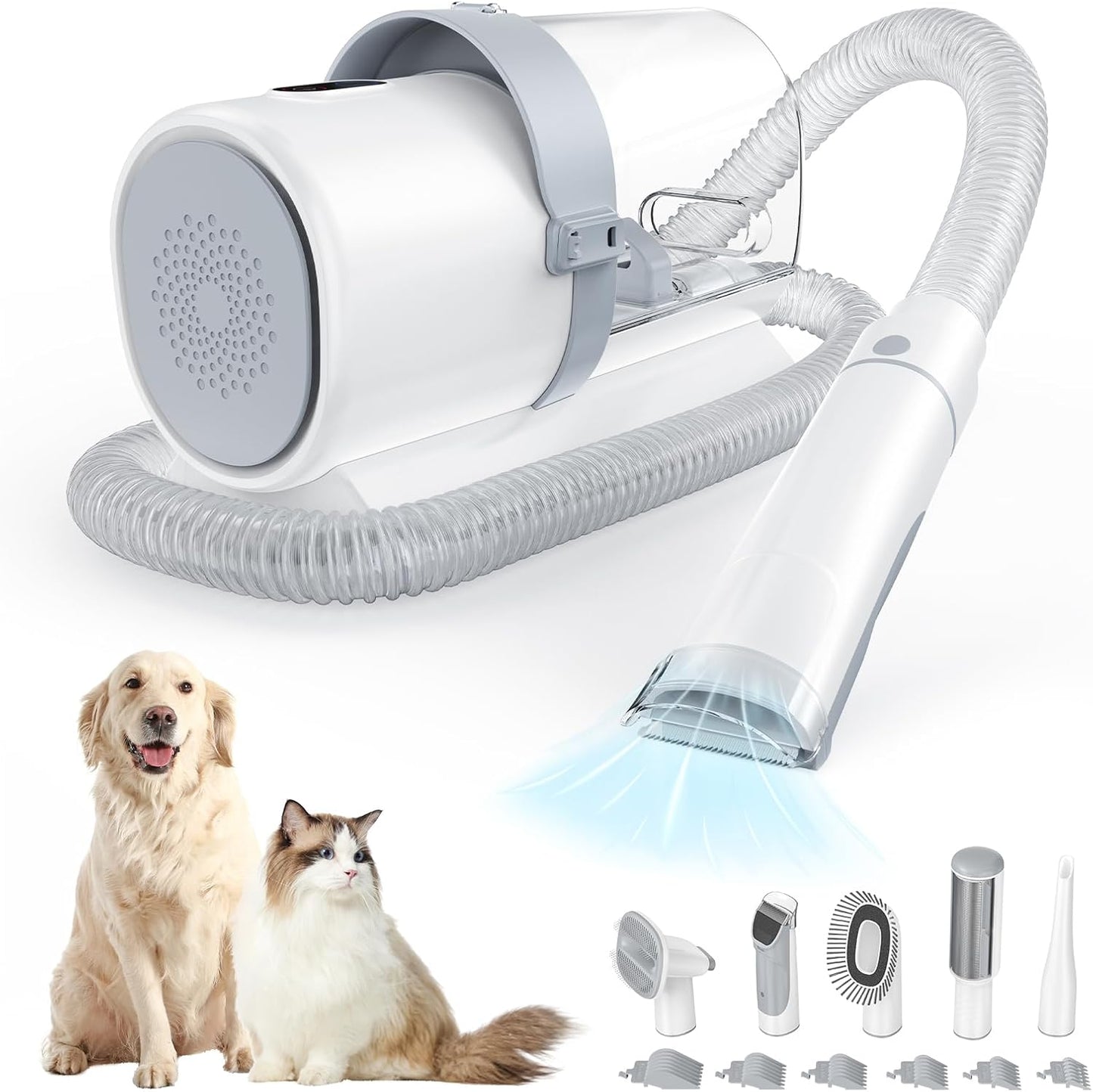 Professional Pet Grooming Vacuum Kit: 2.5L Cup, 3 Suction Modes, 5 Groomer Tools with Cordless Low Noise Hair Trimmer for Dogs, Cats & Other Animals
