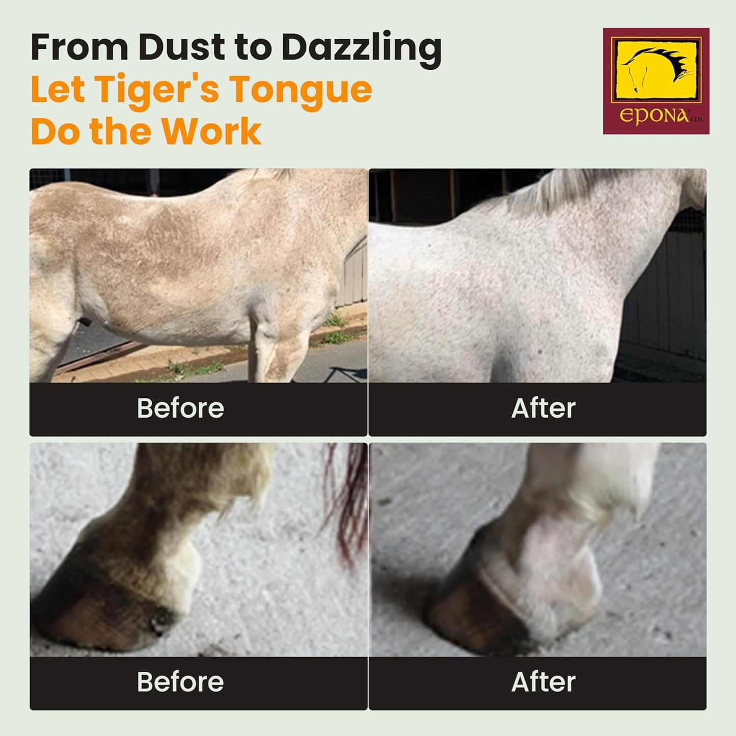 Epona Tiger’s Tongue Horse Groomer – Deep Cleaning Scrubber & Massager for Horses – Removes Dirt, Dried Sweat Marks & Dander – Gentle Grooming Tool for Body, Legs & White Markings