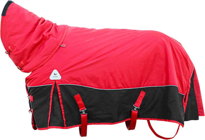 Horse Blankets Winter for Real Horses, 1600D Waterproof Poly Rain Sheets 72 in with Neck Cover Belly Wrap Tail Wrap Turnout Blanket, Stuff Care Medium Large Weight Heavy Outdoor Clothes Red Black