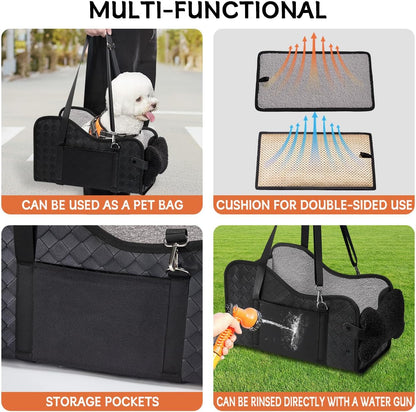 Center Console Dog Car Seat,Pet Puppy Car Seat,Middle Console Dog Armrest Booster Seat for Small Dogs(Leather Black)