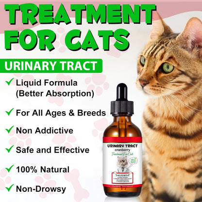 Cat UTI Supplement Feline Urinary Tract Health Support Drops with Cranberry & Natural Herbs Promotes Bladder & Kidney Function Chicken Flavor, 2 fl oz