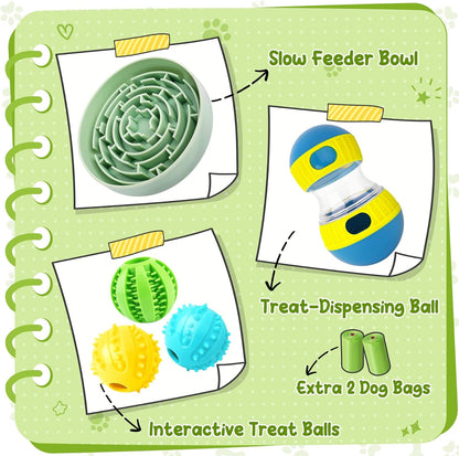 KIPRITII Enriching Slow Feeding Set for Dogs – Slow Feeder Dog Bowls & Interactive Toys with Puzzle-Based Enrichment for Smarter Eating & Busy Minds