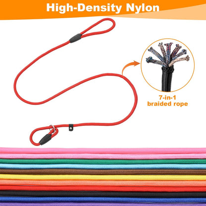 11-Piece Adjustable Dog Slip Leads 11 Colors, Nylon Easy On/Off, No Collar Needed, Super-Strong, Standalone Use. No-Pull Dog Slip Leads (for Small Dogs) High Value for Walking/Training