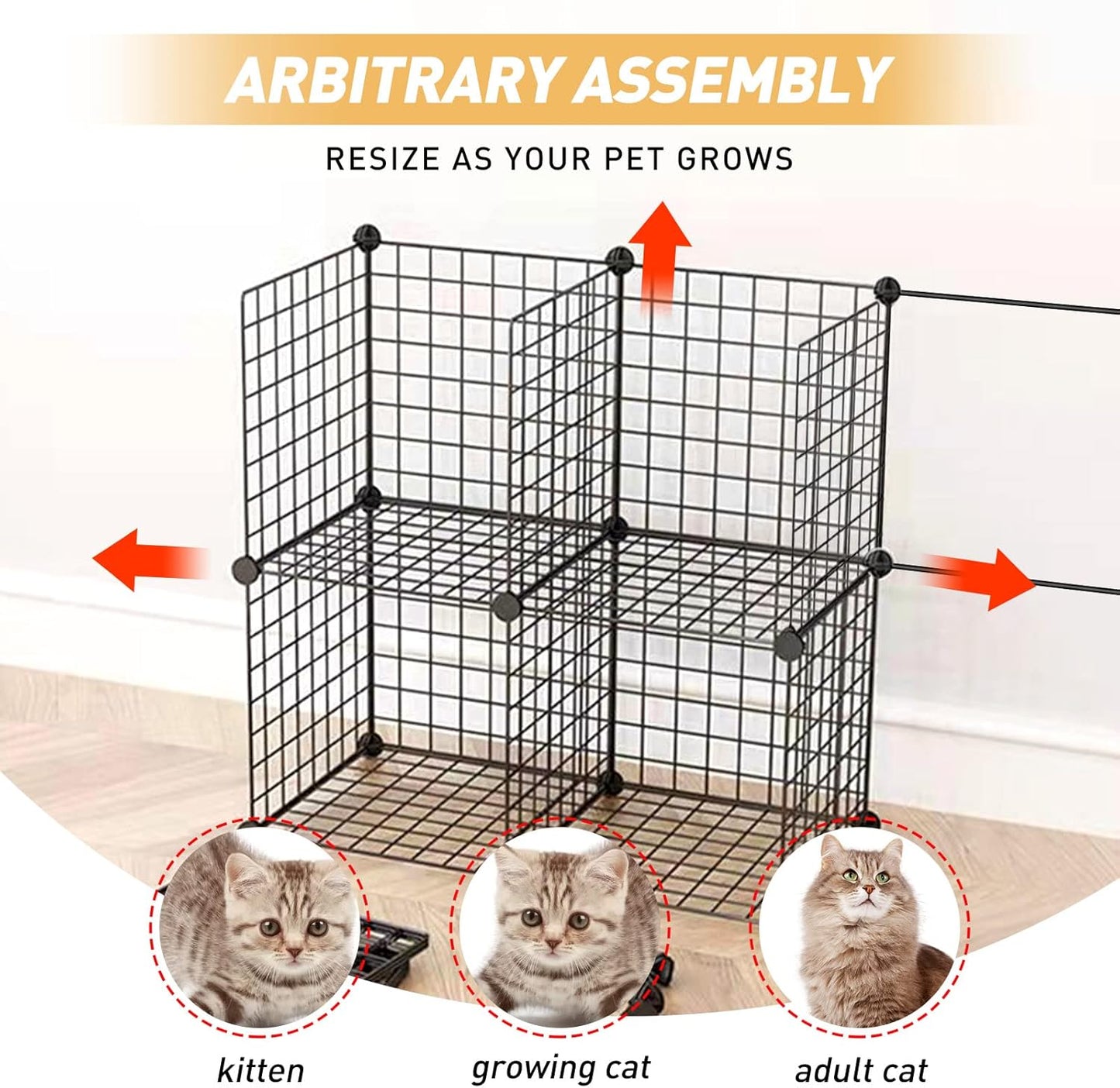 Large Cat Cage,DIY Cat Cage Enclosures Indoor Pet Home Small Animal House Detachable Playpen Metal Wire Kennels for 1-3 Cat