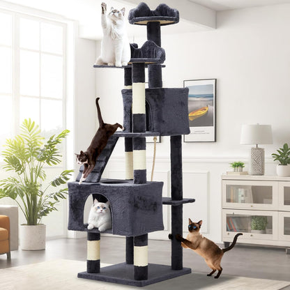 72" Cat Tree for Large Cats, Tall Cat Tower with 6 Scratching Posts, Large Top Perch, Balls & Sturdy Heavy Duty House for Adult Big Indoor Cats