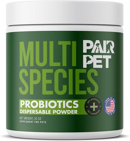 Pet Probiotics for Dogs, Cats, Horses, Goats, Cows & Pigs | Multi Species Dispersible Powder | Supplements for Digestive Health | Cat & Dog Probiotics | Vet Approved & Made in USA | 10 oz | Pair Pet
