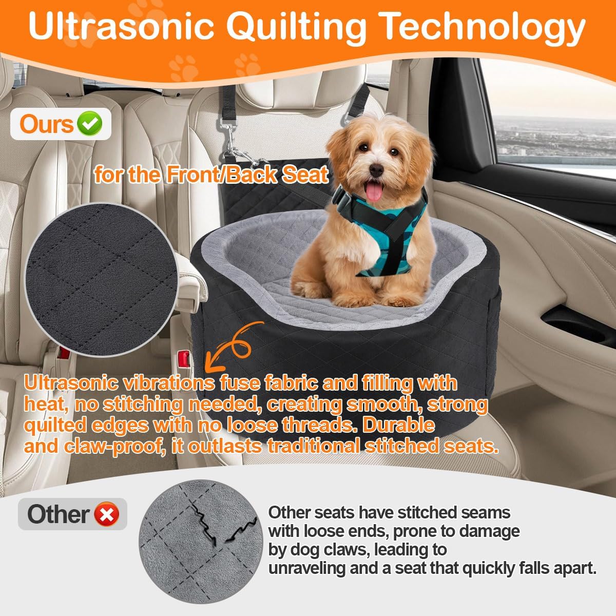 Dog Booster Car Seats for Small Medium Dogs, Fits Dogs Under 19", 28D High-Density Memory Foam with Waterproof Cover, Pet Travel Bed with Storage Pockets, Blanket, Dog Safety Belt, Black