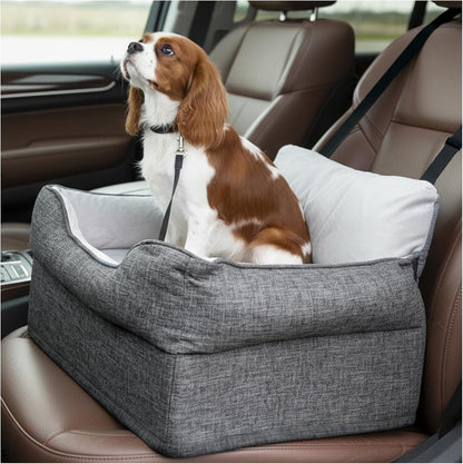 Avont Dog Car Booster Seat for Small/Medium Dogs Under 30 lbs, Elevated Puppy Carseat, Front Seat Pet Car Bed -Grey