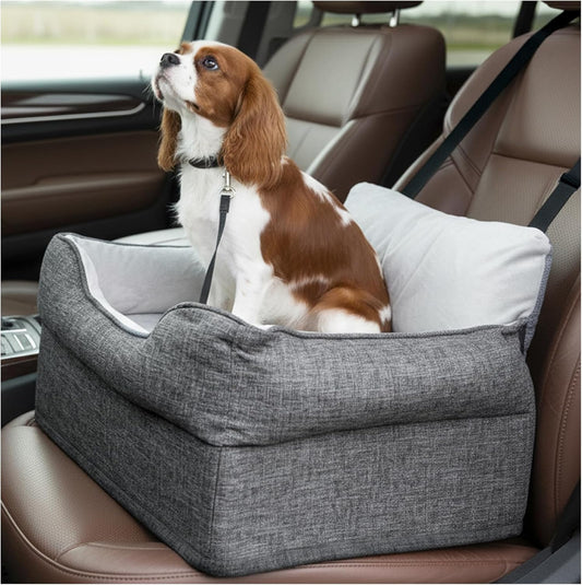 Avont Dog Car Booster Seat for Small/Medium Dogs Under 30 lbs, Elevated Puppy Carseat, Front Seat Pet Car Bed -Grey