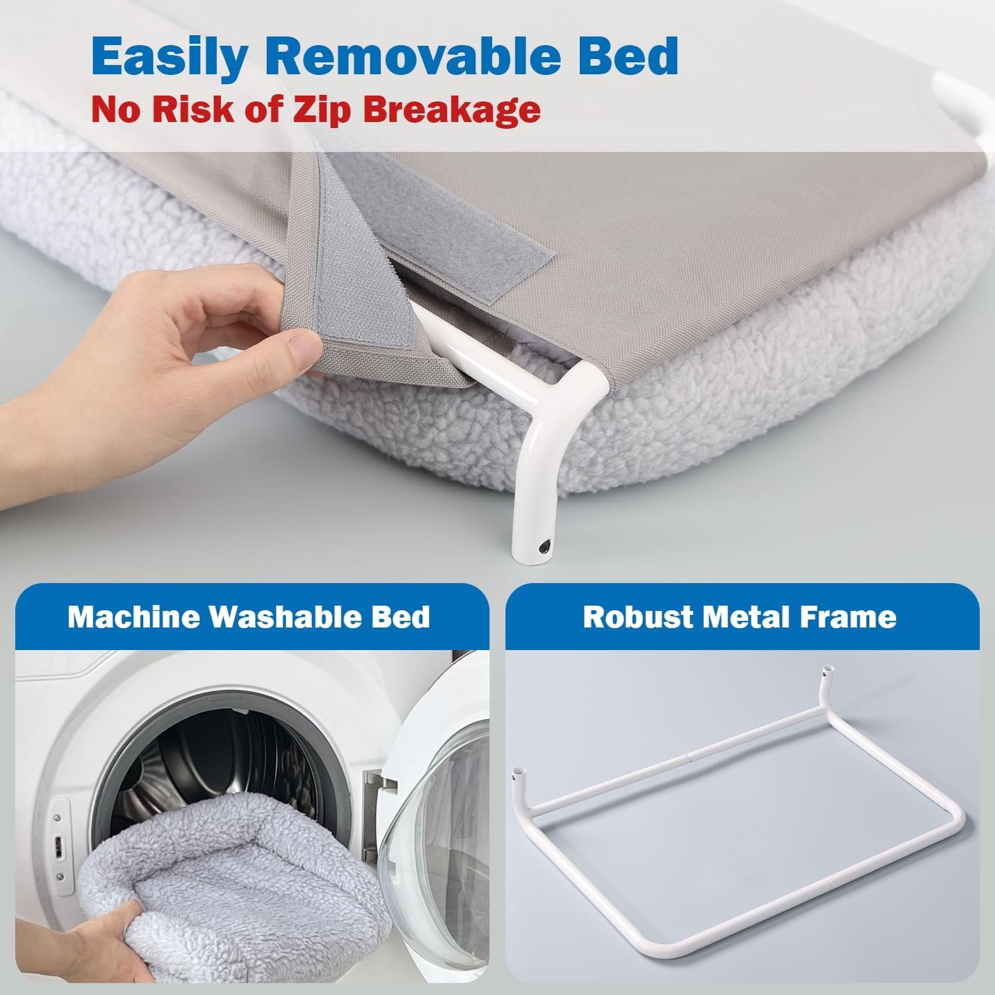 Zakkart Foldable Cat Hammock for Window - Cordless, Embeded Machine Washable Bed, Robust Metal Frame - Cat Window Perch for Large Cats and Kittens (Gray Bolster Bed, Large)