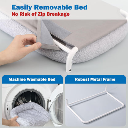 Zakkart Foldable Cat Hammock for Window - Cordless, Embeded Machine Washable Bed, Robust Metal Frame - Cat Window Perch for Large Cats and Kittens (Gray Bolster Bed, Large)