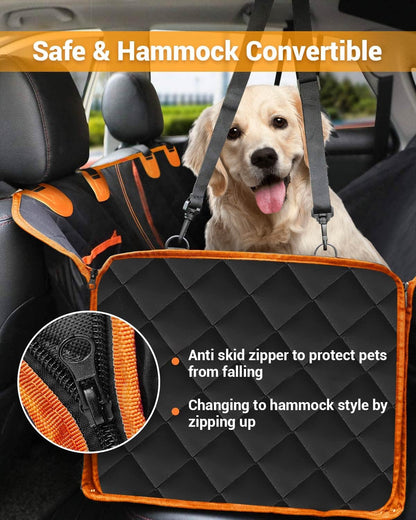Dog Car Seat Cover, 600D Heavy Durable Dog Seat Cover for Back Seat, 100% Waterproof Scratch Proof Nonslip Dog Hammock for Car with Side Flap, Pet Seat Covers with SeatBelt for Cars Sedan SUV Trucks