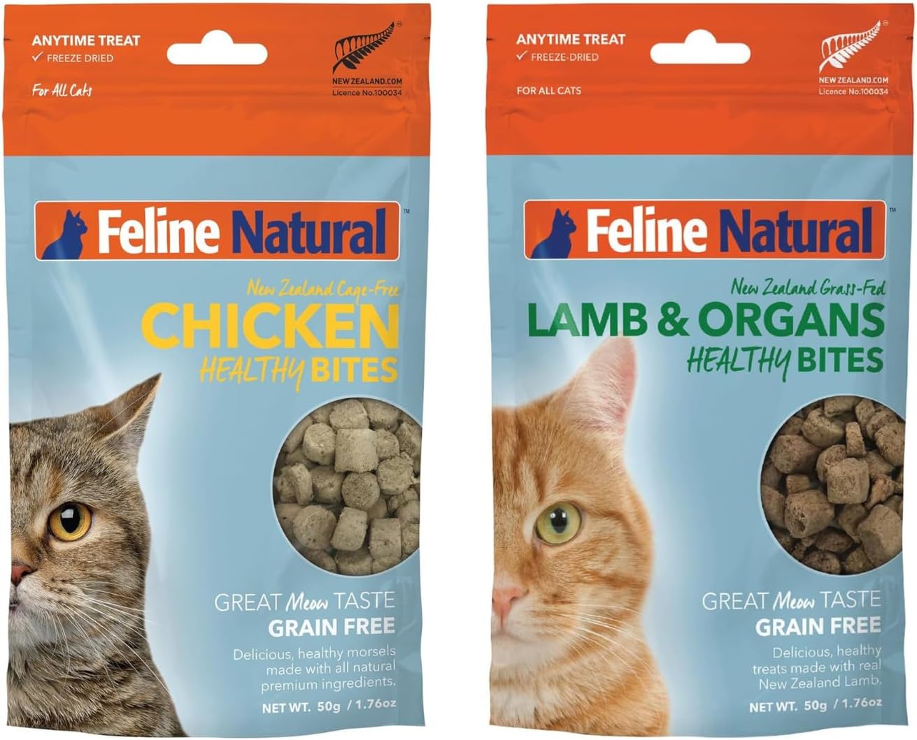 Feline Natural Freeze Dried Cat Treats – New Zealand Single-Source Protein Treats for Cats - Grain-Free Healthy Cat Snacks, Chicken and Lamb Bites, 1.76oz