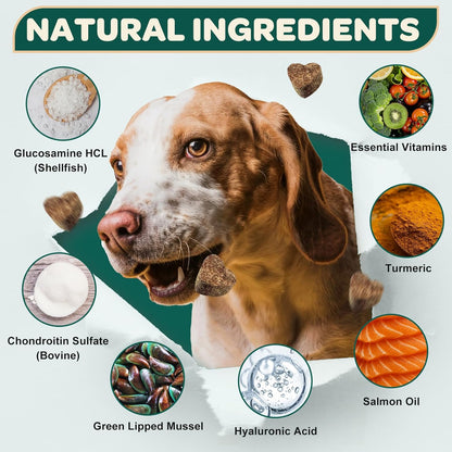 Glucosamine for Dogs, Hip and Joint Supplement for Dogs with Chondroitin, MSM, Turmeric, Omega-3 & Calcium, Dog Glucosamine Supports Pain Relief, Mobility & Comfort, Chicken Flavor, 120 Soft Chews