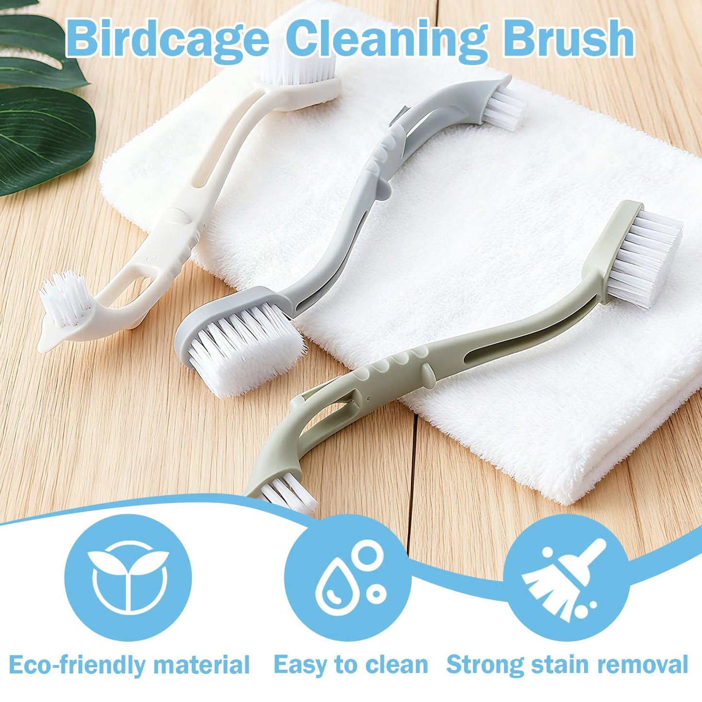 Bird Cage Cleaning Brush with Long Handle, Durable Hard Bristle Scrub Brush for Bird Droppings, Parrot Cage Cleaner Tool, Pet Bird Perch Cleaning Accessories for Aviary and Small Animal Cages