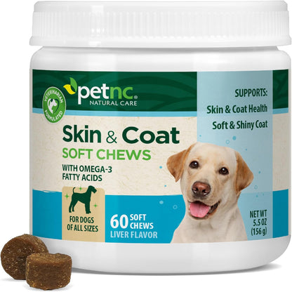 Petnc Natural Care Dog Skin and Coat Supplement (60 Chewables), With Omega 3, EPA & DHA, Promotes Healthy Skin & Glossy Coat, For Dogs 18 Weeks & Older, Liver Flavor