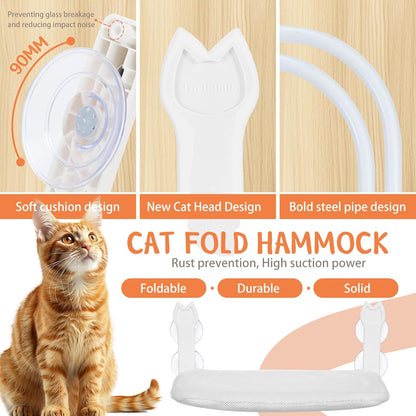 2 Pack Large Size Cat Window Perch,Cat Window Hammock Cordless Foldable Window Bed with 4 Large Strong Suction Cup,Reversible Cushion Cover,Metal Frame Easy to Adjust Window Seat (White，L)