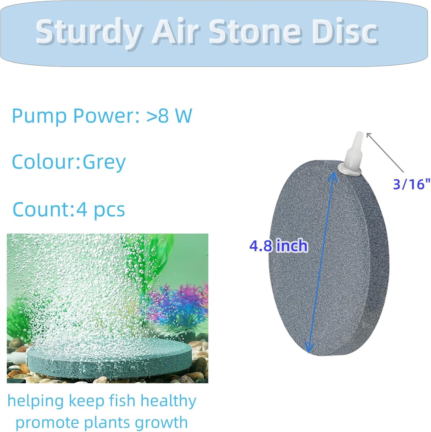 AQUANEAT Air Stone Disc, 4 Packs, Aerator Bubble Diffuser, Air Pump Accessories for Hydroponics, Aquarium Fish Tank, Ponds, DWC Reservoirs and Circulation System (4.8 inch)