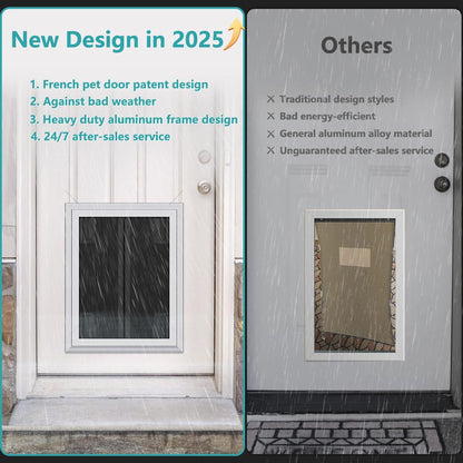 Dog Doors for Large Dogs, Energy Efficient French Dog Door with Aluminum Frame, Telescoping Tunnel, Magnetic Flaps and Sliding Lock Panel - XLarge