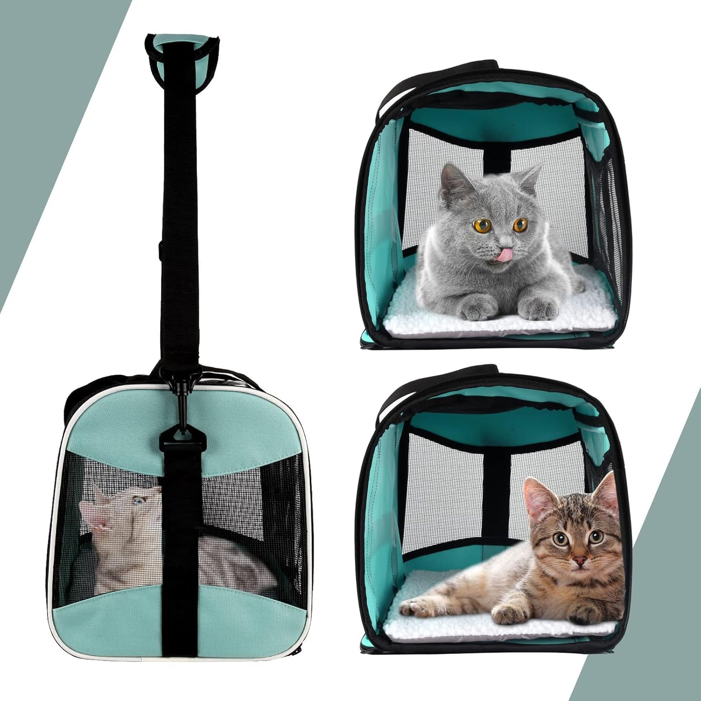 Cat Carrying Case Pet Dog Carrier Soft-Sided Cat Bag Airline Approved, Pet Travel Carrier Up to 15 Lbs, Collapsible Cats Carrier Dog Carrier for Medium Small Cats Dogs(17x11x11 Green)