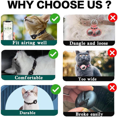 Airtag Cat Collar Breakaway, Safety Kitten Collar with Apple Airtag Holder,Cute GPS Cat Collar with Bell[Black], Lightweigh Tracker Cat Collars for Girl Boy Cats, Kittens and Puppies