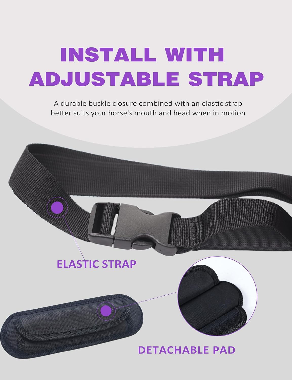 Harrison Howard Horse Muzzle Feed Bag Nylon Mesh Grain Feed Bag with Padded Neck Strap Adjustable Belt Purple Large