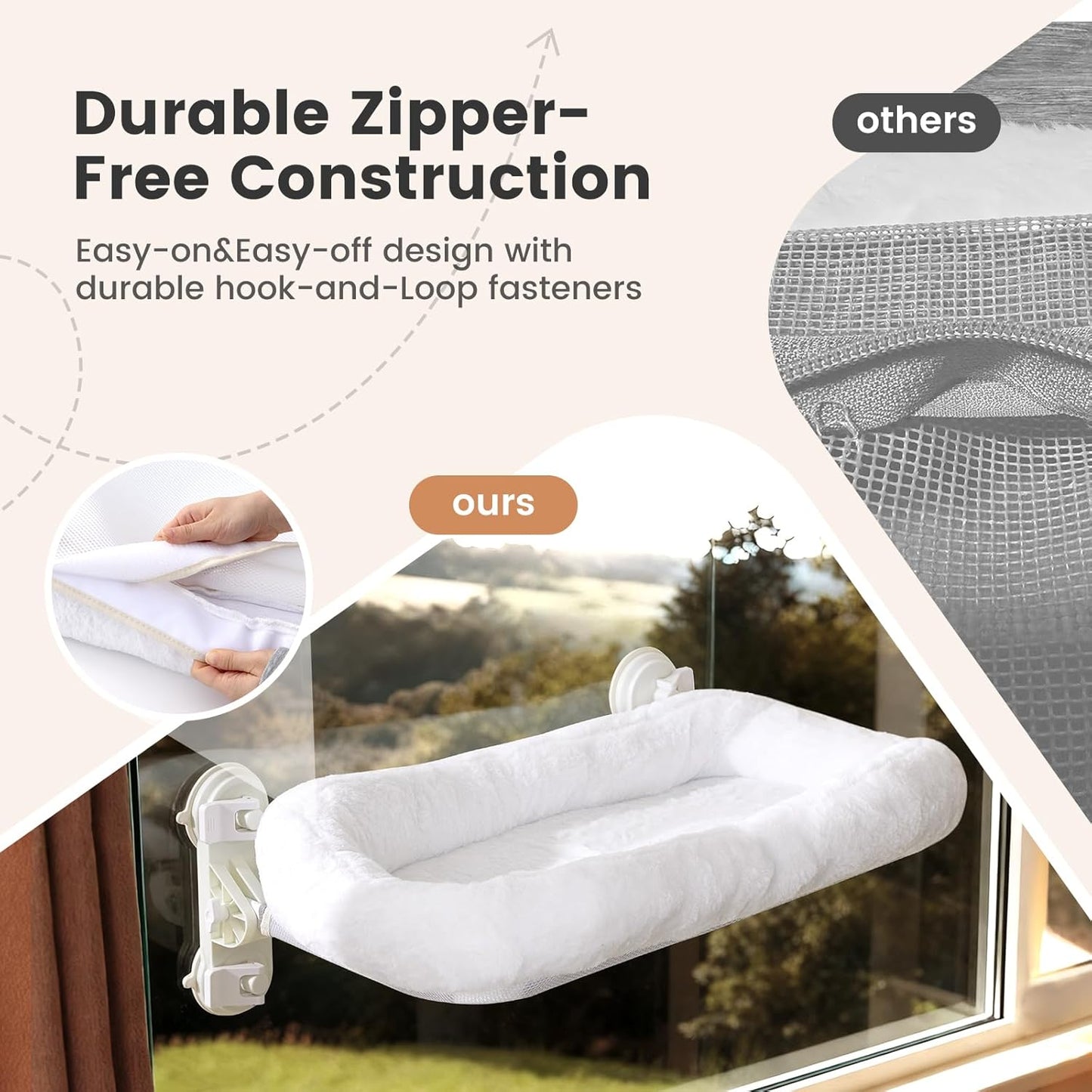 Gardner Pet Cat Window Perch for Large Cats with 4 Suction Cups, 2 in 1 Cat Hammock with Detchable Cushion for 55Lbs Load (White)