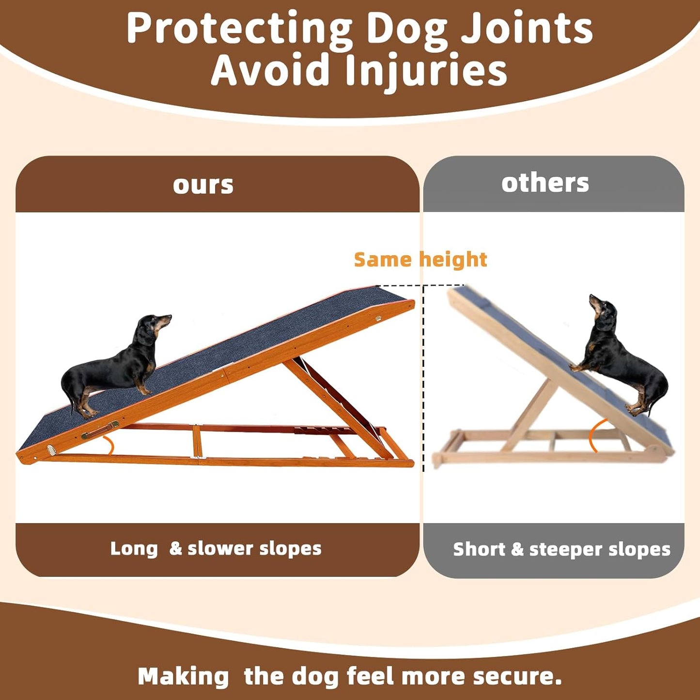 Dog Ramp for Bed - 65" Length, Supports up to 32" Height,Includes Non-Slip Replaceable Carpet, Safety Rails & Landing Platform,Adjustable & Foldable Pet Ramp for Large/Senior Dogs to Get on Bed