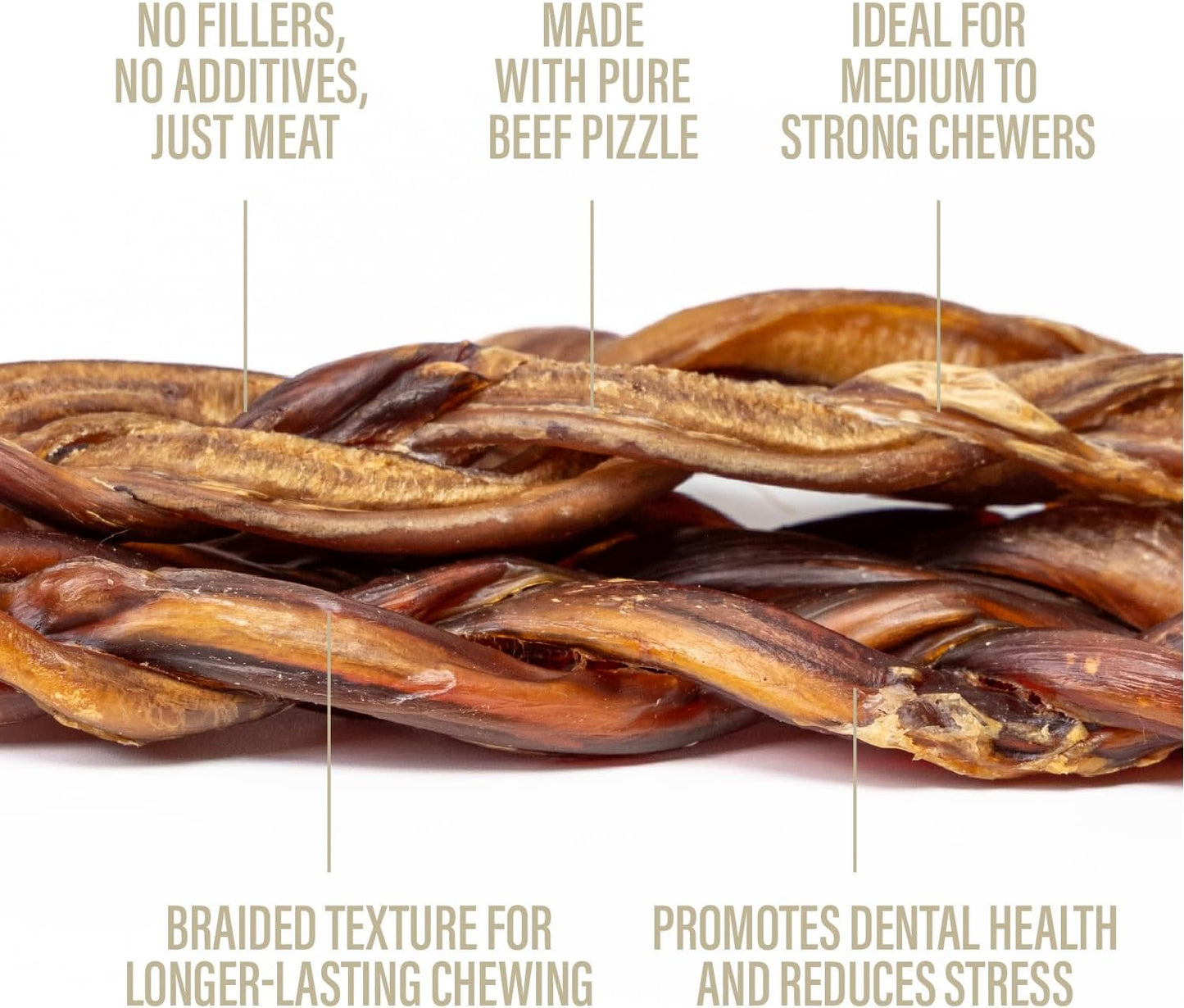 Chewer's Joy Braided Bully Sticks (3 Count) – Natural Dog Treats – Single Ingredient Long-Lasting Chews, High Protein