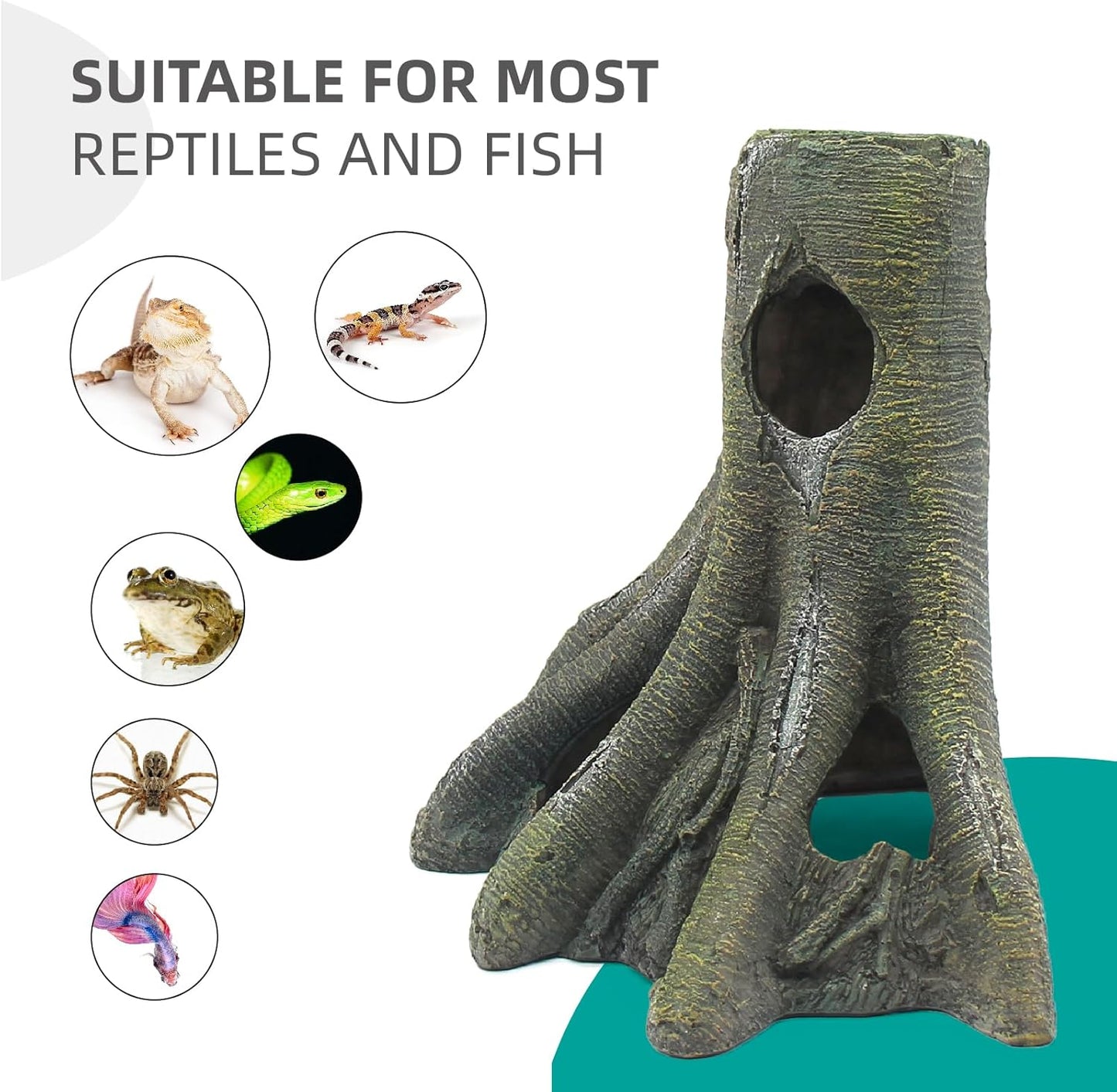 Aquarium Decor Corner Tree Stump Trunk Hollow Betta Cichlid Cave Rocks, Reptile Tank Accessories Climing Ramp for Reptiles, Amphibians, Leopard Gecko, Snake, Lizard, Frogs, Fish