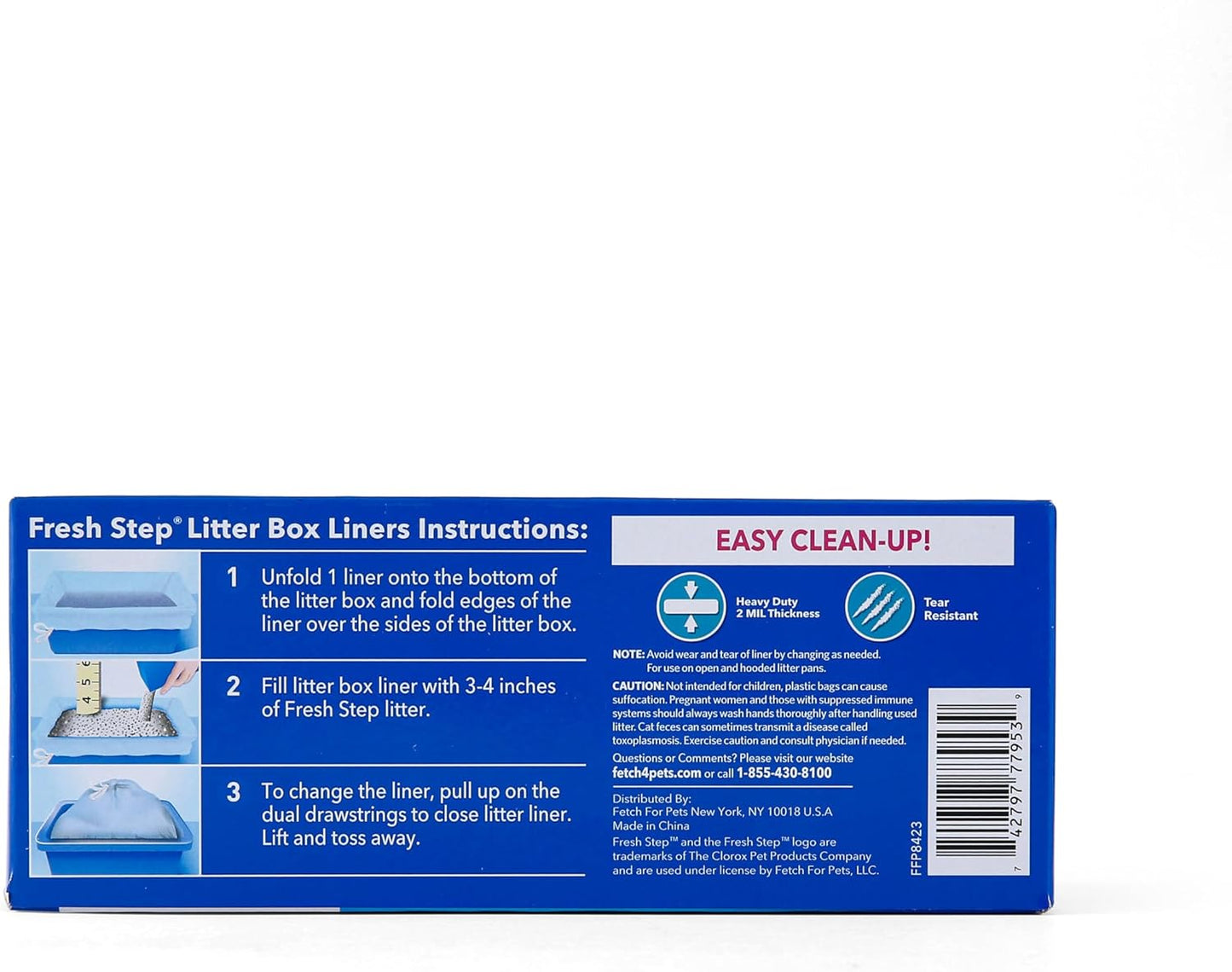 Fresh Step Drawstring Cat Litter Box Liners, Fresh Scent - Kitty Litter Bags for Rectangle or Oval Large Litterboxes, Size Large, 30" x 17" - 7 Count