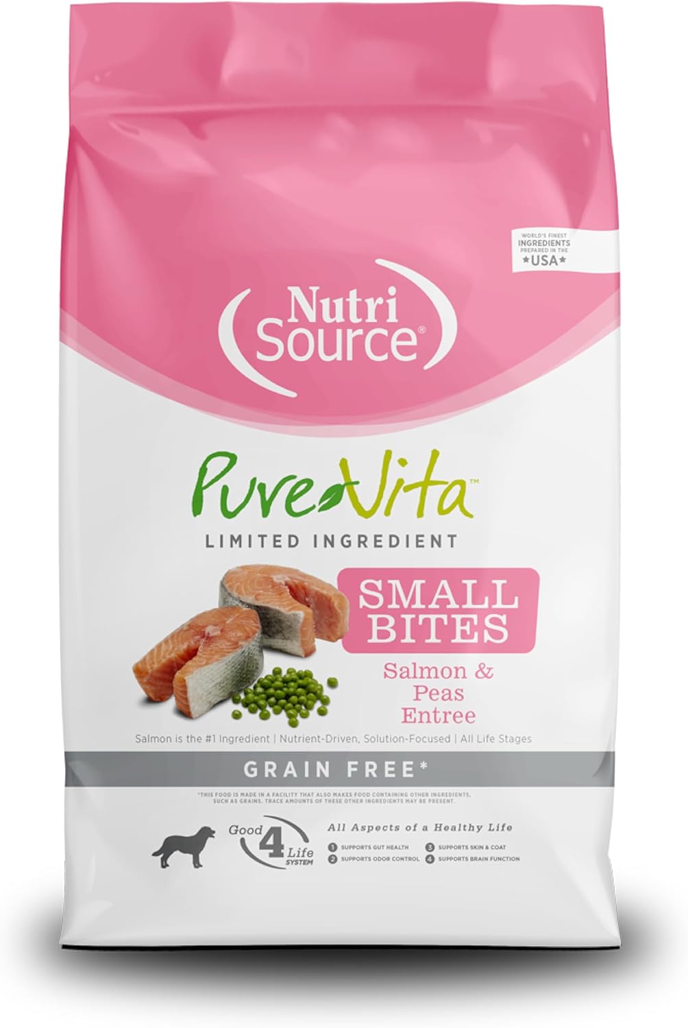 NutriSource Pure Vita Limited Ingredient Grain Free Dry Dog Food, Small Bites, Salmon and Peas, 12LB