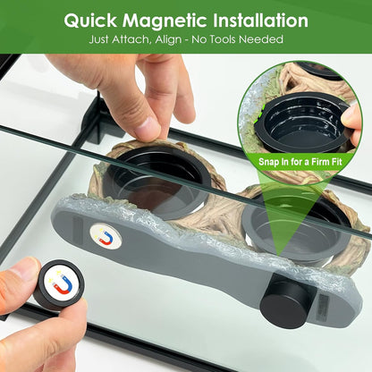 MIXJOY Magnetic Crested Gecko Feeding Ledge with 4PCS Feeding Cups, Reptile Feeder Ledge with Double Bowls Design, Hollow Vine Look, Reptile Food Water Dish for Bearded Dragon Lizard Chameleon Snake