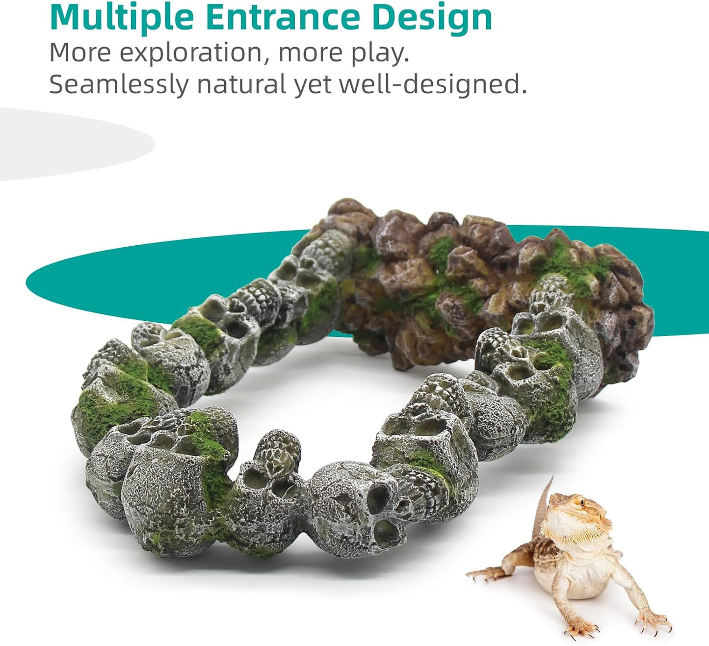 Aquarium Skull Cave Rocks, Reptile Tank Accessories, Fish Tank Decorations for Amphibians, Betta Fish, Shrimp, Hermit Crab, Leopard Gecko