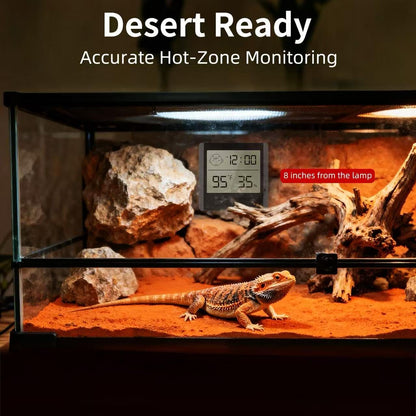 Reptile Thermometer Hygrometer – Digital Terrarium Thermometer for Snakes, Lizards, Spiders | Accurate Temperature & Humidity Gauge with Alarm, Backlit Display