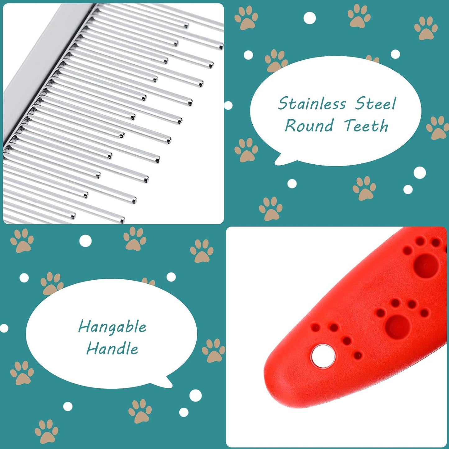 Patelai 2 Pieces Pet Hair Comb Small Pet Grooming Stainless Steel Long and Short Teeth Comb for Small Dog Cat Animals Rabbits Bunny Hamsters Guinea Pigs, Red and Yellow