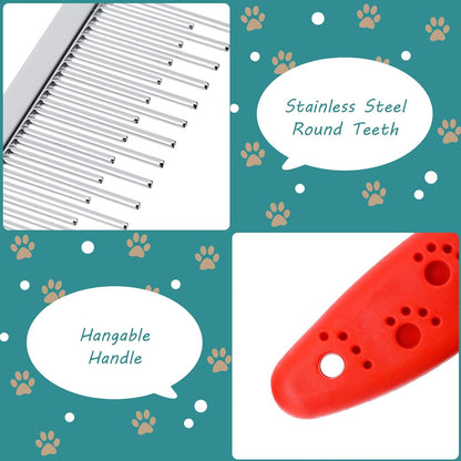 Patelai 2 Pieces Pet Hair Comb Small Pet Grooming Stainless Steel Long and Short Teeth Comb for Small Dog Cat Animals Rabbits Bunny Hamsters Guinea Pigs, Red and Yellow