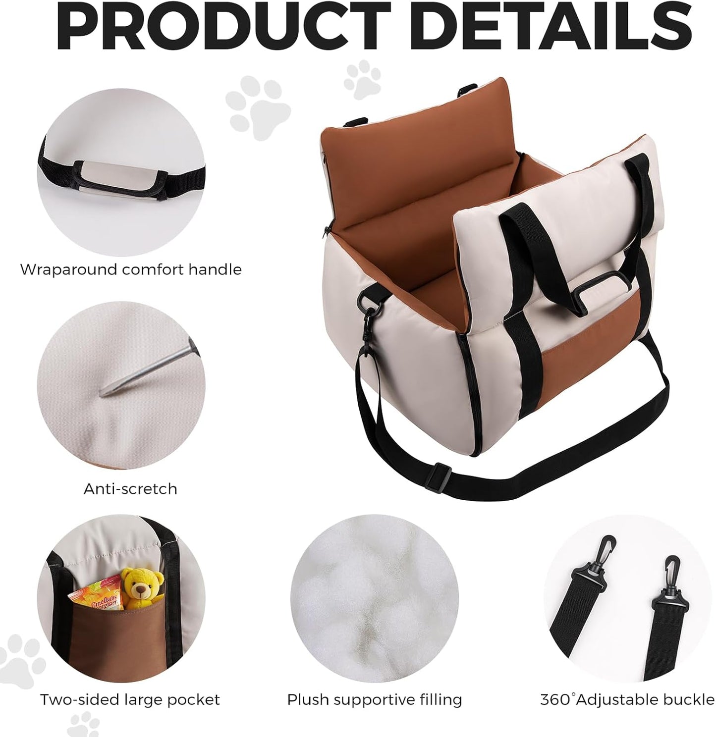 Dog Car Seats for Small Dogs, Waterproof Dog Booster Carseat with Storage Pockets, Thickened High Resilience Cotto & Clip-On Safety Leash, Pet Back Seat Puppy Travel Carrier Bed