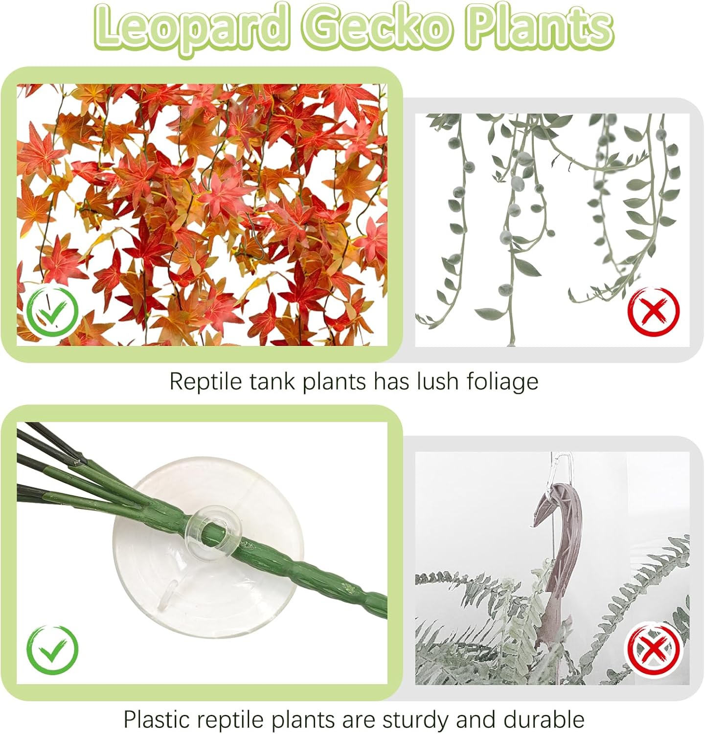 BNOSDM Reptile Plants Habitat Decorations with Suction Cup Terrarium Hanging Plant Bearded Dragon Tank Accessories Artificial Leaves Reptile Hide for Lizard Snake Leopard Gecko Chameleon (Red)