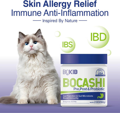 BOCASHI Probiotics for Dogs & Cats, Pet Fermented Nutritional Powder - for Digestive Health, Gut Support, Diarrhea & Constipation, Immune Booster - Natural, Made in USA - 360 Scoops for a Year