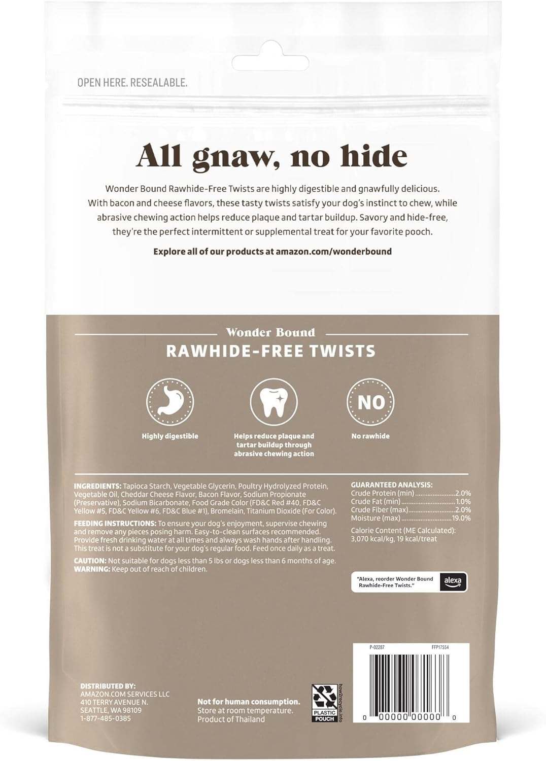 Wonder Bound Bacon & Cheese Flavor Dog Twist Sticks - 55 Count - Rawhide-Free Dog Treats, Dental Health Chews for Plaque & Tartar Control, Easy to Digest, Long-Lasting