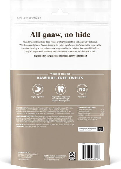 Wonder Bound Bacon & Cheese Flavor Dog Twist Sticks - 55 Count - Rawhide-Free Dog Treats, Dental Health Chews for Plaque & Tartar Control, Easy to Digest, Long-Lasting